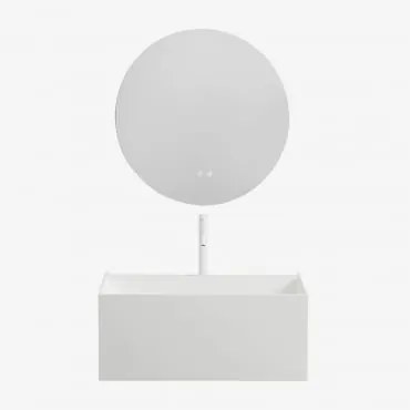 Conjunto De Móveis De Banheiro De Resina Com Pia Integrada E Luz Led Nerine Branco & Redondo Led E Anti-embaciamento Ø70 Cm Solyn & - Sklum