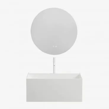 Conjunto De Móvel De Casa De Banho Suspenso Em Resina Com Lavatório Integrado E Luz Led Nerine Branco & Redondo Led E Anti-embaciamento - Sklum