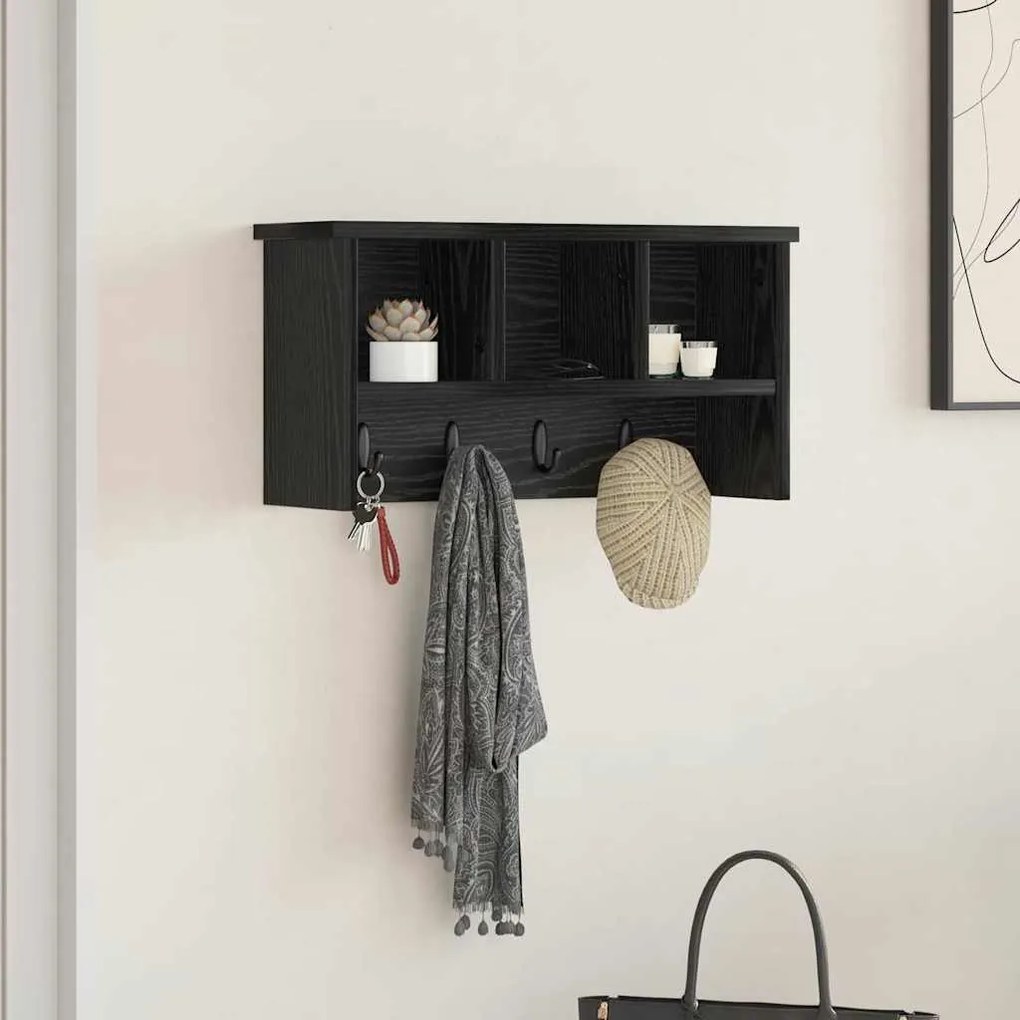 vidaXL Cabideiro de Parede Carvalho preto 50 x 16 x 26 cm