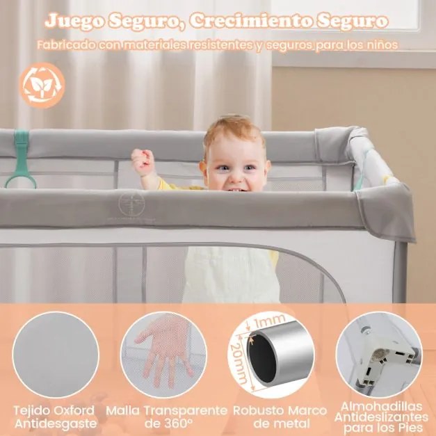 Parque infantil para bebés com 50 bolas oceânicas e 4 pegas com porta para 0-3 anos. 127 x 127 x 72,5 cm Cinzento