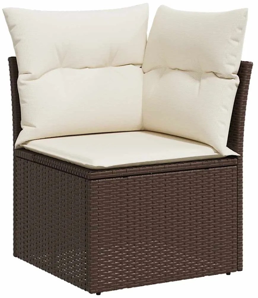 7 pcs conjunto de sofás jardim c/ almofadões vime PE castanho