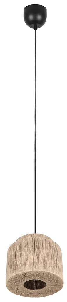 Candeeiro suspenso Japandi preto com corda castanha 31cm - Smilla