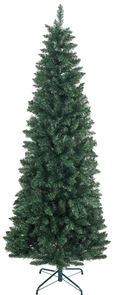 HOMCOM Árvore de Natal Tipo Lápis 210 cm com Base Dobrável e 687 Ramos para  Escritório Verde