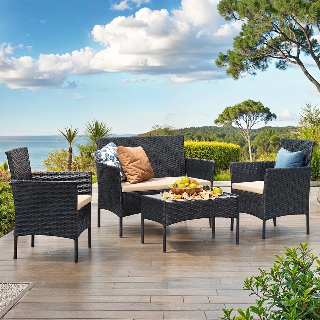 Conjunto de Jardim moderno e elegante em Polyrattan Preto-taupe