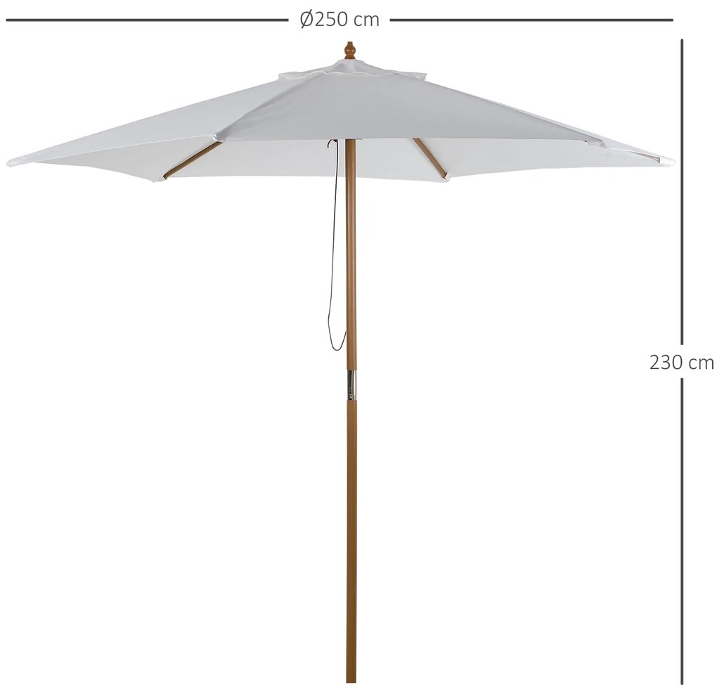 Outsunny Chapéu de Sol Ø250x230cm Chapéu de Sol com Mastro de Madeira