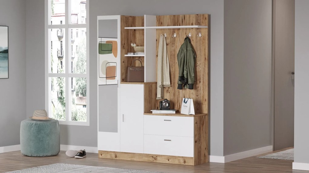 Hall Stand DD5 – Atlantic Pine White – 140x181,8x36,8 cm