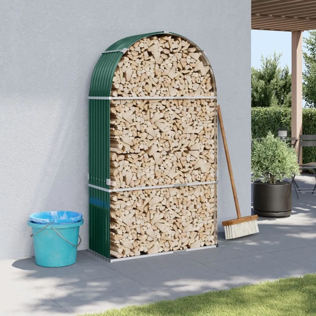 vidaXL Suporte de lenha 120x45x210 cm aço galvanizado verde