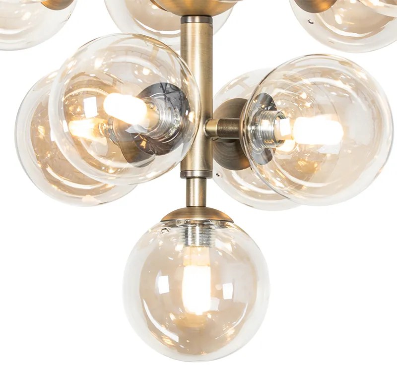 Candeeiro de suspensão em bronze com vidro âmbar 13 luzes - Bianca Art Deco