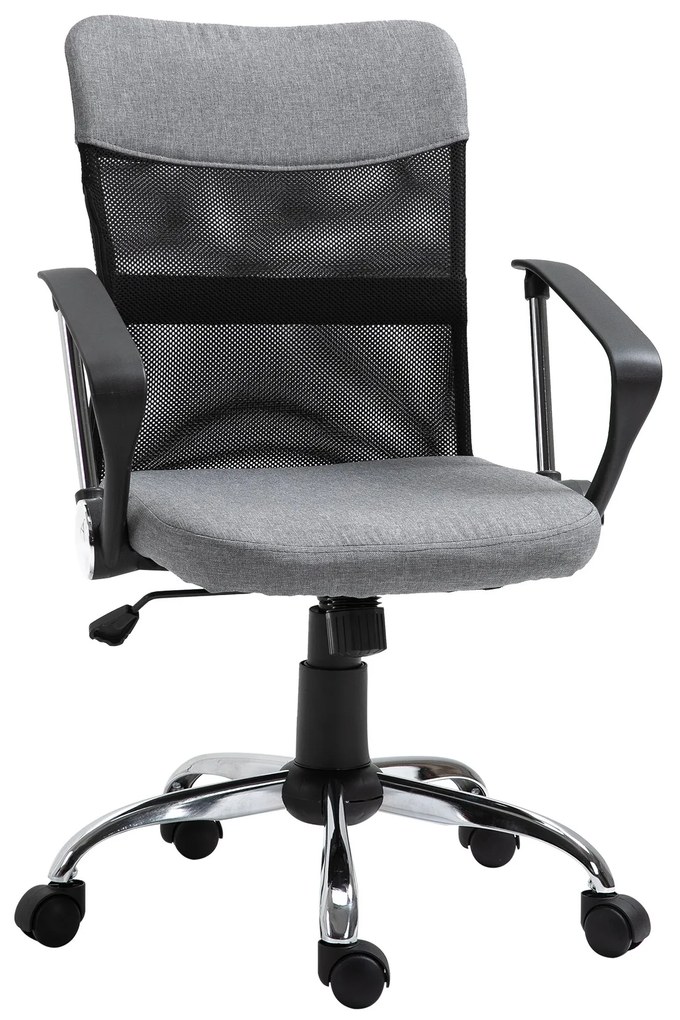 Cadeira ergonômica giratória de escritório com assento ajustável em altura, apoios de braço e rodas 57x57x93-103 cm Preto e cinza