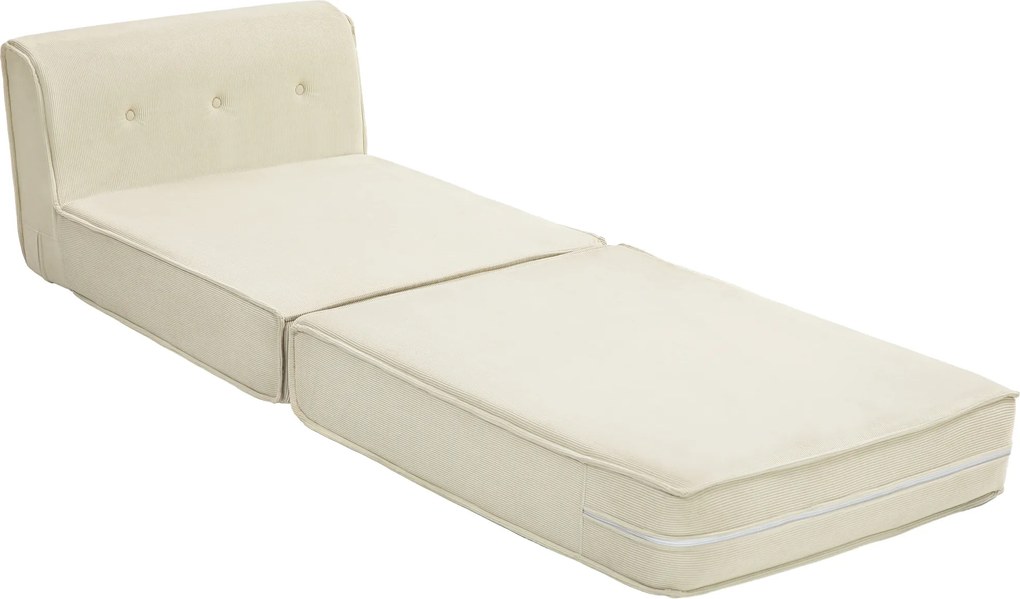 Sofá-cama chão dobrável com encosto acolchoado, pufe convertível, cama extra, sala de estar, escritório, branco creme