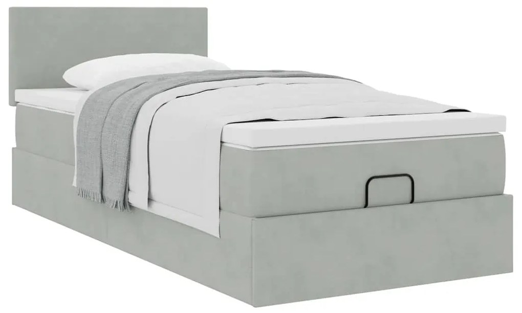 Estrutura cama otomana colchão 90x190 cm veludo cinzento claro