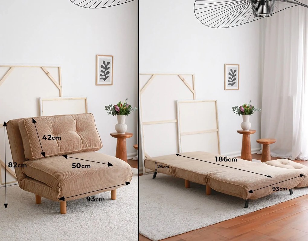 Sofá-Cama Foldy – Castanho – 93x82x90 cm