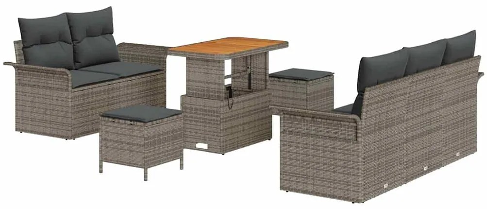 Conjunto de Sofá de Jardim de 8 Peças com Almofadas Cinza Rattan Acáci