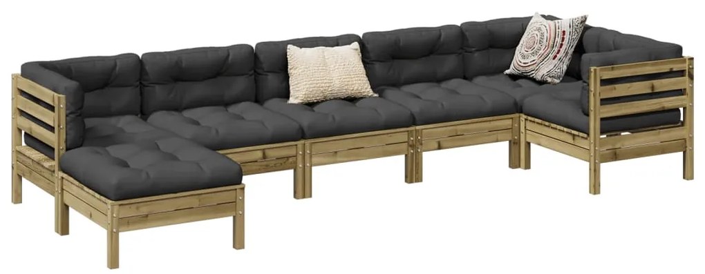 7 pcs conjunto sofás de jardim c/ almofadões pinho impregnado