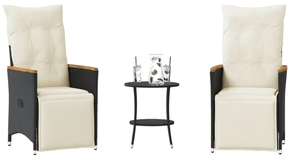 3 pcs conjunto de bistrô com almofadões vime PE preto
