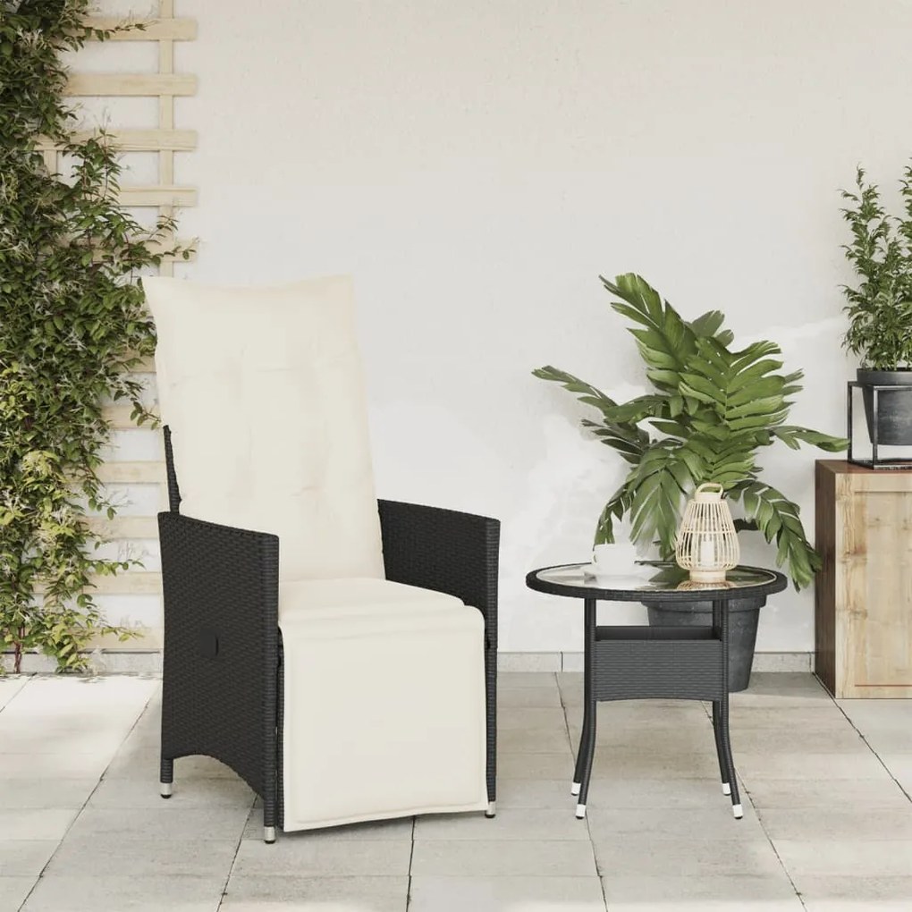 Cadeira de jardim reclinável c/ almofadões vime PE preto