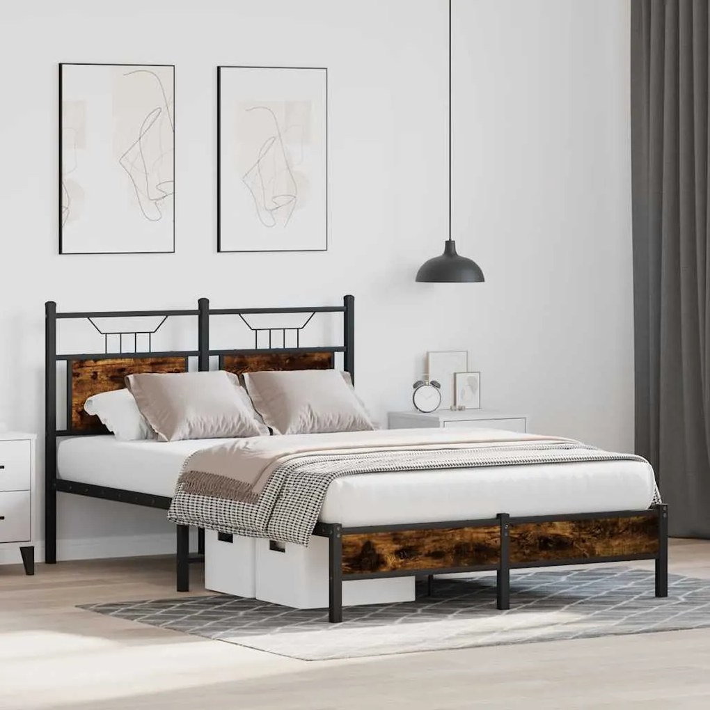 Estrutura de cama s/ colchão derivados madeira carvalho fumado