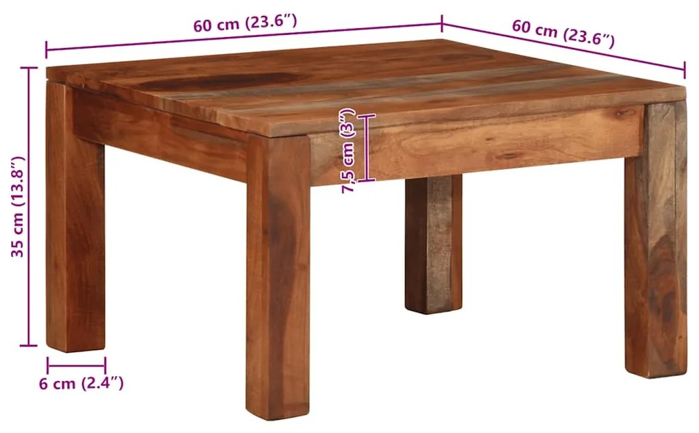 Mesa de centro 60x60x35 cm madeira maciça de acácia