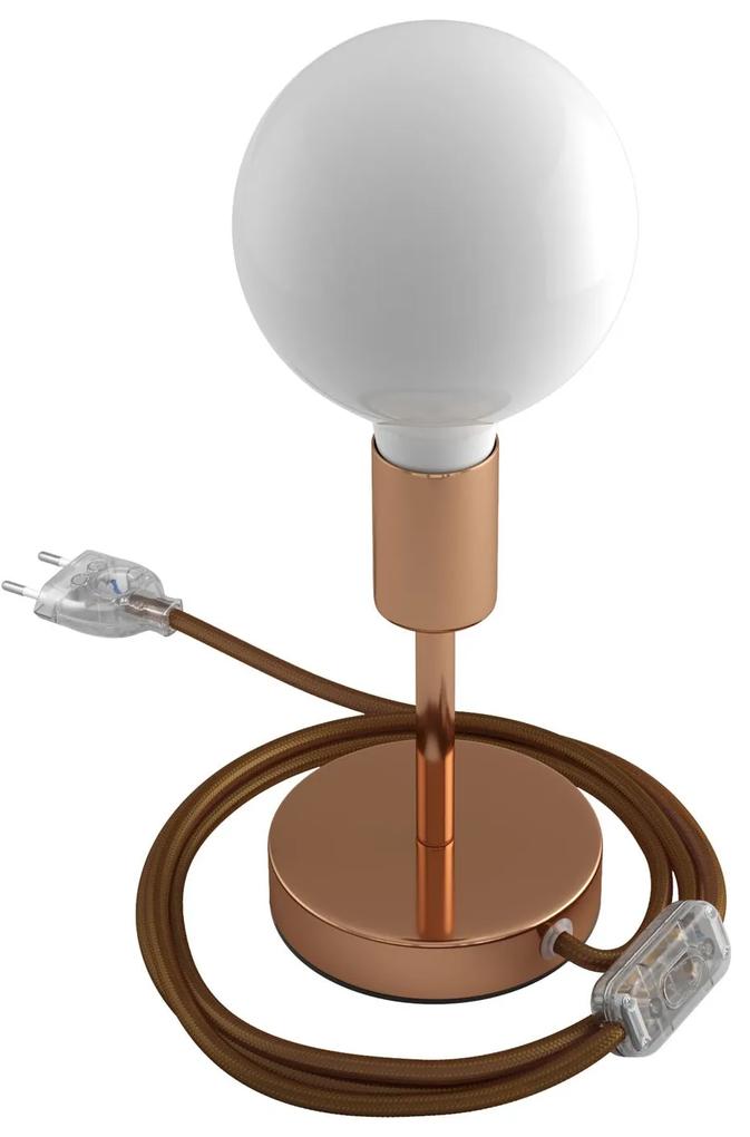 Alzaluce - metal table lamp with fabric cable switch and 2 poles plug - 10 cm / Copper