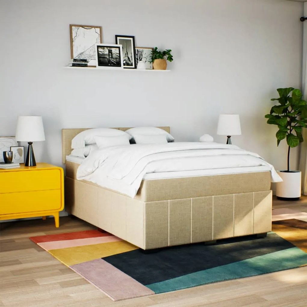Cama com molas/colchão 140x200 cm tecido cor creme