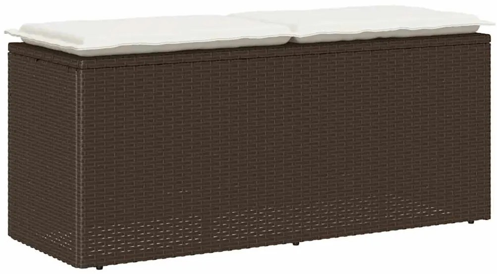 vidaXL Banco de jardim com almofadão 110x40x44 cm vime PE castanha