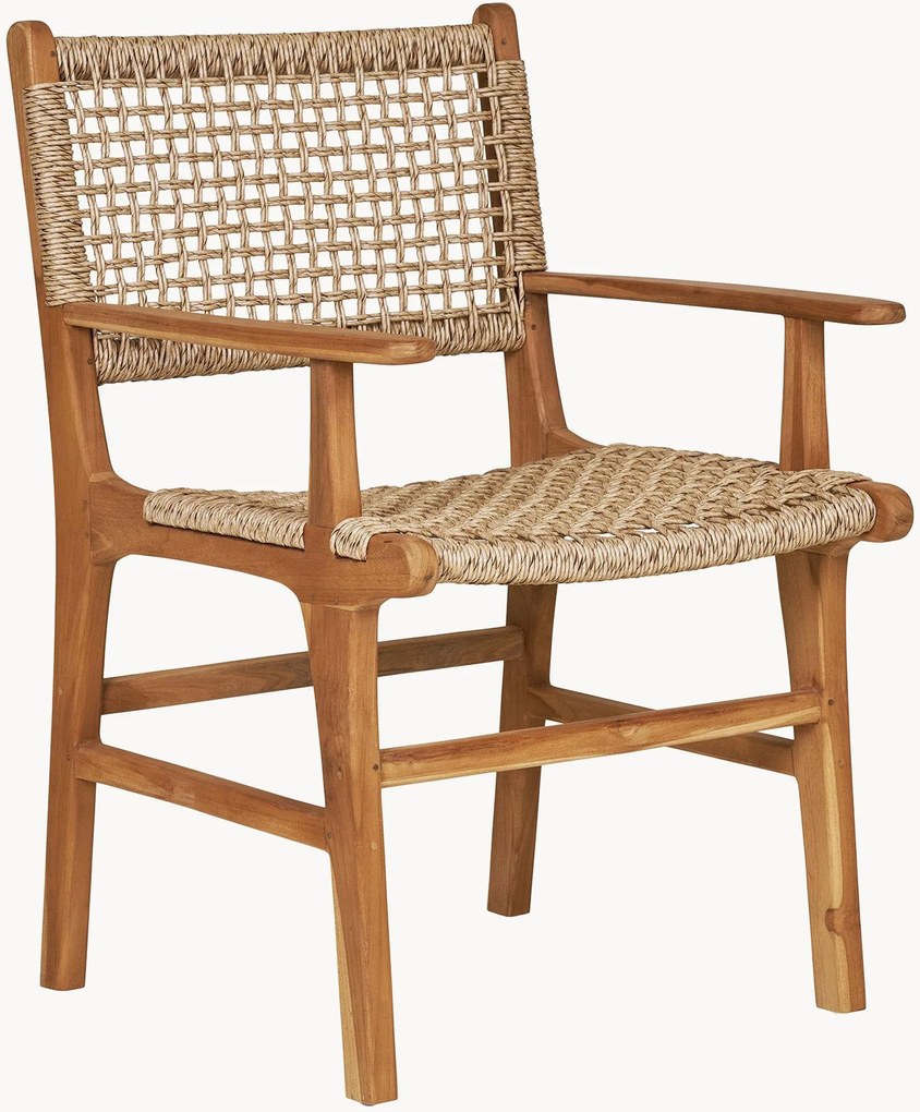 Cadeiras de jantar com apoio de braços para jardim em madeira de teca Derby, conjunto de 2