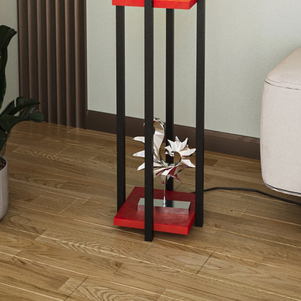 Candeeiro de Pé Shelf Lamp – Preto/Vermelho – 25 x 25 x 130 cm