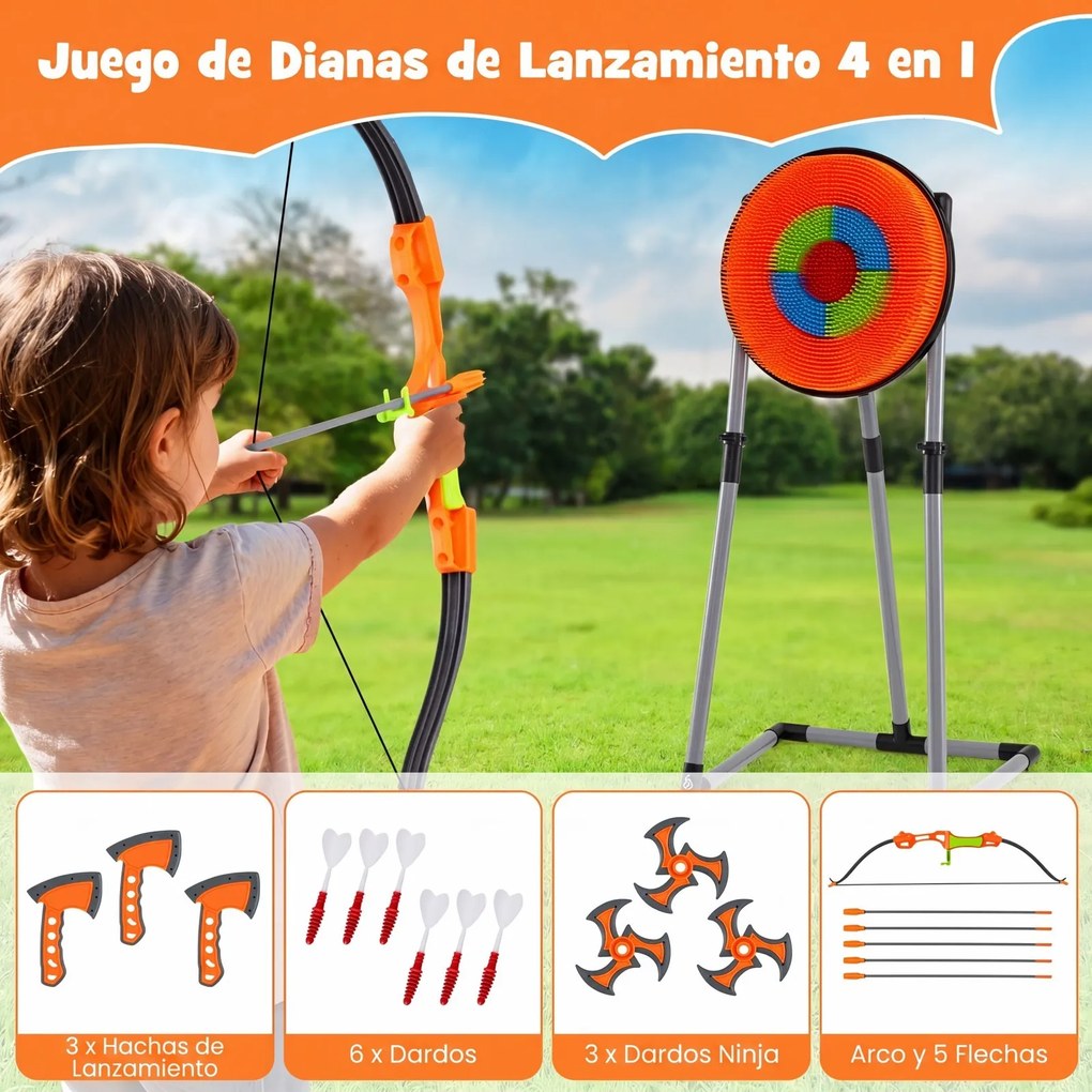 Jogo de Lançamento de Dardos e Arco e Flechas, 56,5 x 53,5 x 118 cm, Para Interior e Exterior, Laranja