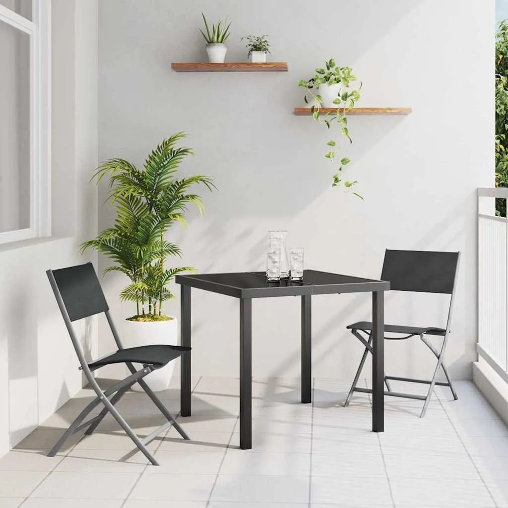 vidaXL Conjunto de Jantar de Jardim 3 Peças Preto em Textileno e Aço
