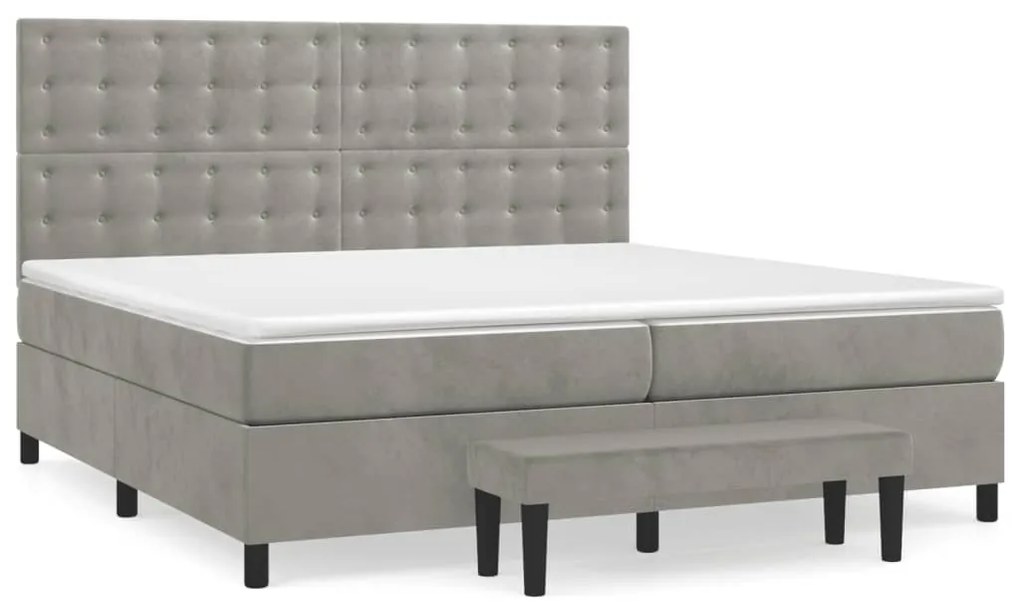 Cama com molas/colchão 200x200 cm veludo cinzento-claro