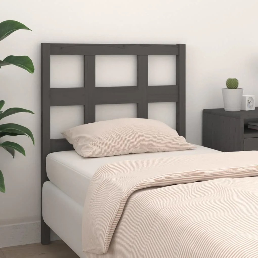vidaXL Cabeceira de cama 80,5x4x100cm madeira de pinho maciça cinzento