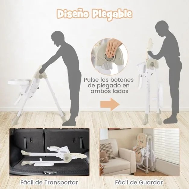 Cadeira refeição alta convertível para bebés com 90-105 cm Cadeira de colo ajustável em altura com tabuleiro amovível Encosto para as costas Apoio par