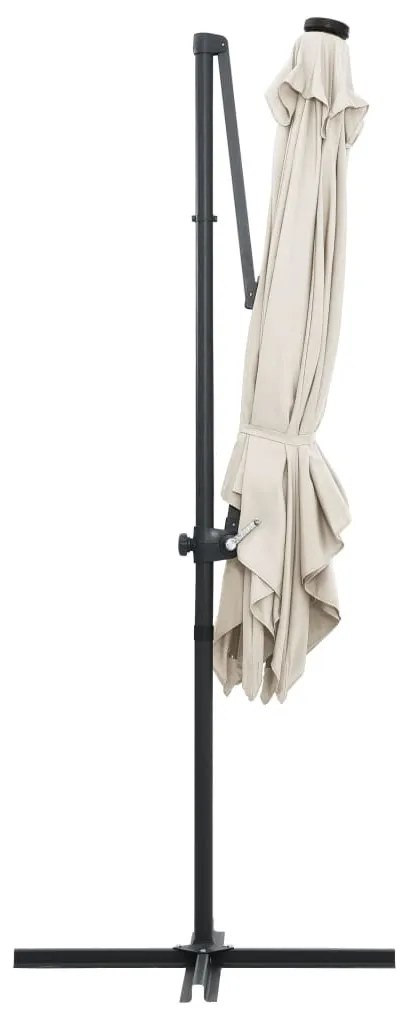 Guarda-sol cantilever c/ luzes LED e poste aço 250x250 cm areia