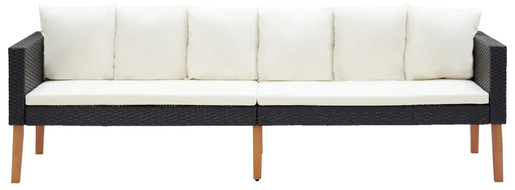 2 pcs conjunto lounge de jardim c/ almofadões vime PE preto