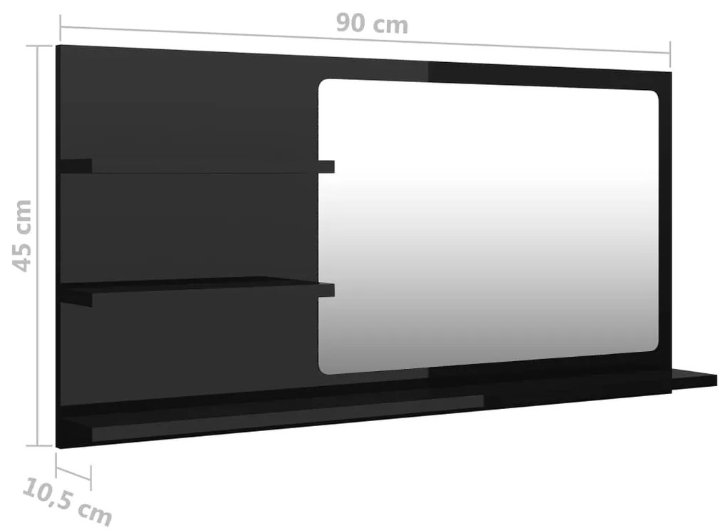 Espelho de casa de banho 90x10,5x45cm contrap. preto brilhante