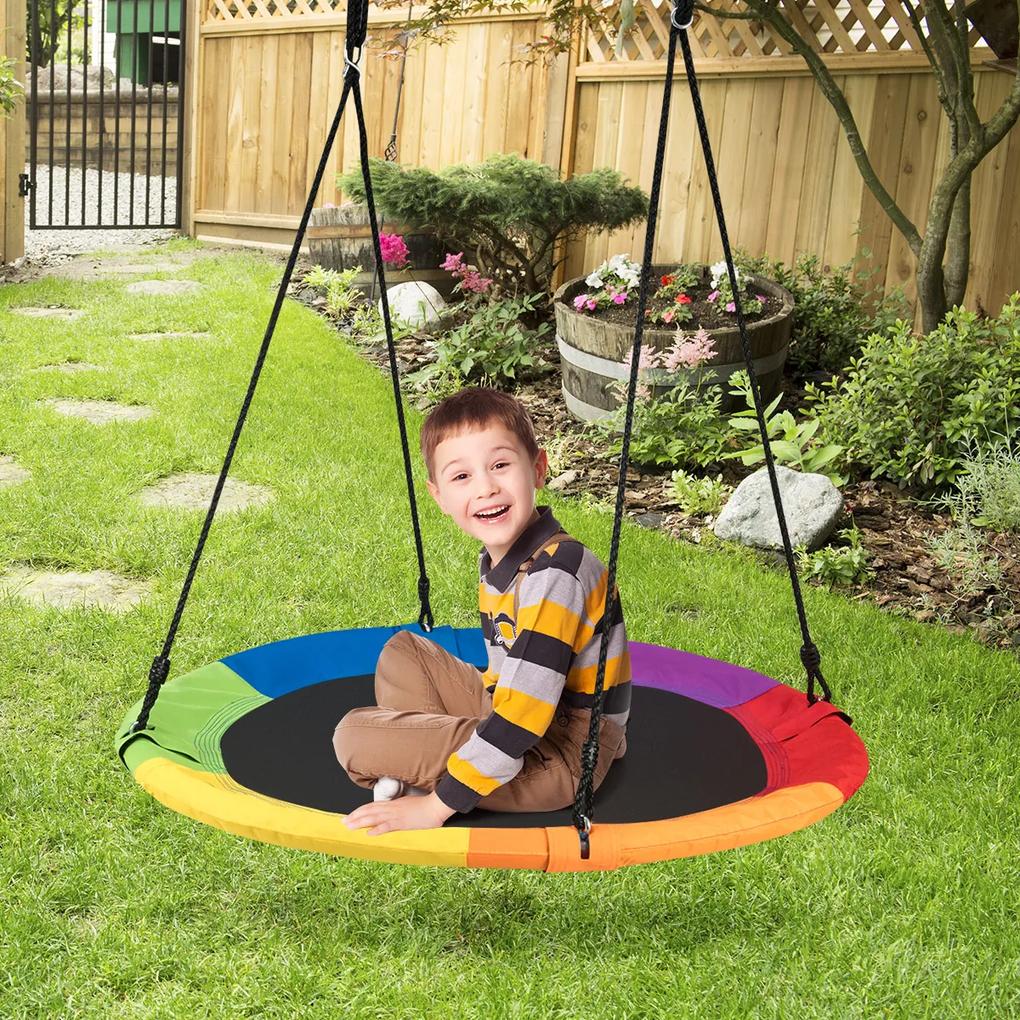Baloiço redondo para crianças 150kg Diâmetro 100cm Altura Ajustável com Acessórios para Jardim Exterior Multicor