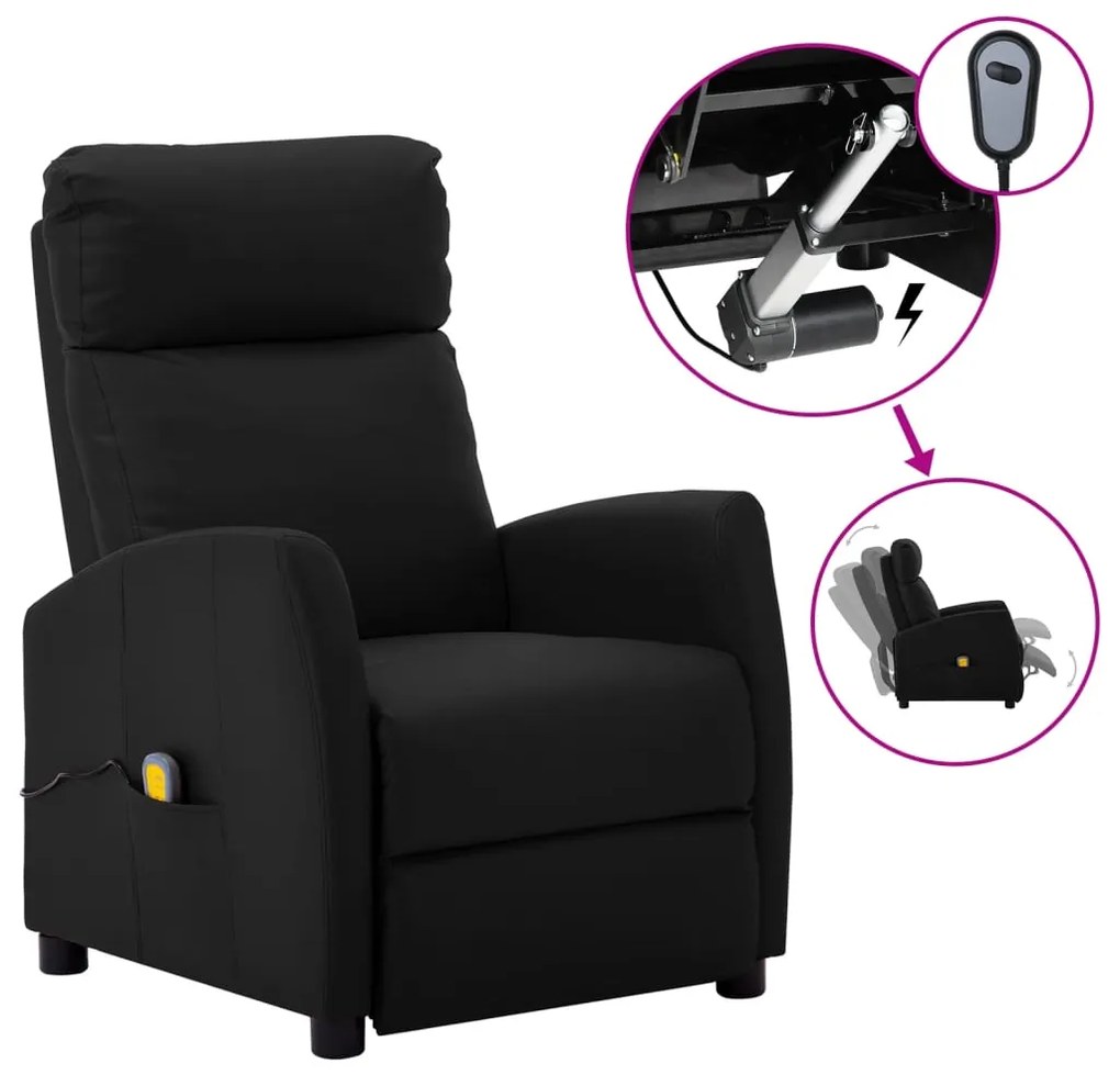 vidaXL Poltrona de massagens elétrica couro artificial preto