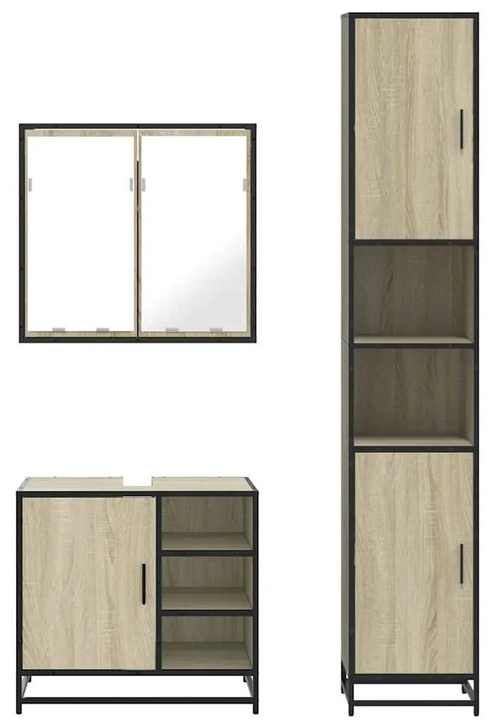 3 pcs conj. móveis casa banho derivados madeira carvalho sonoma