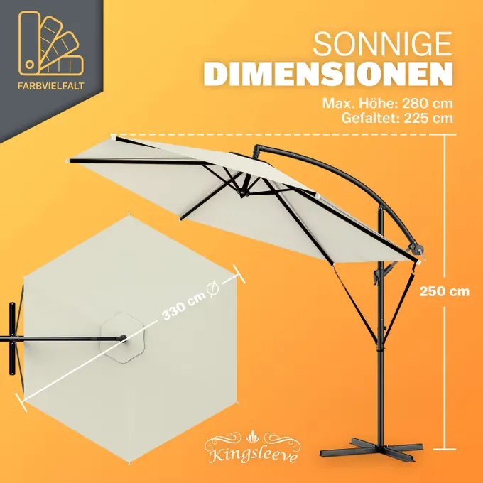 Guarda-sol cantilever em alumínio Ø330cm Proteção UV 80+ creme