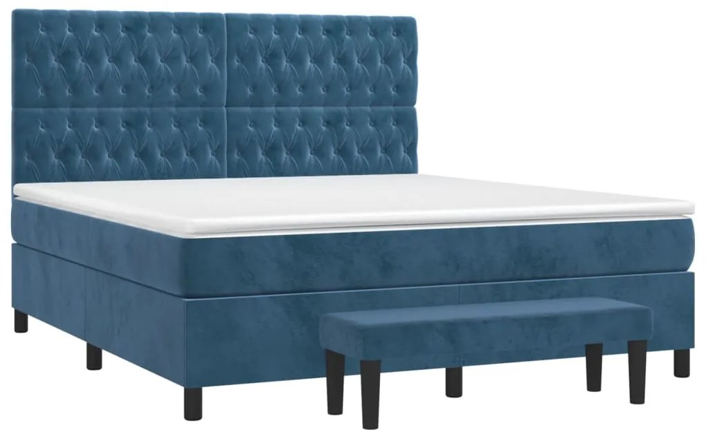 Cama com molas/colchão 180x200 cm veludo azul-escuro