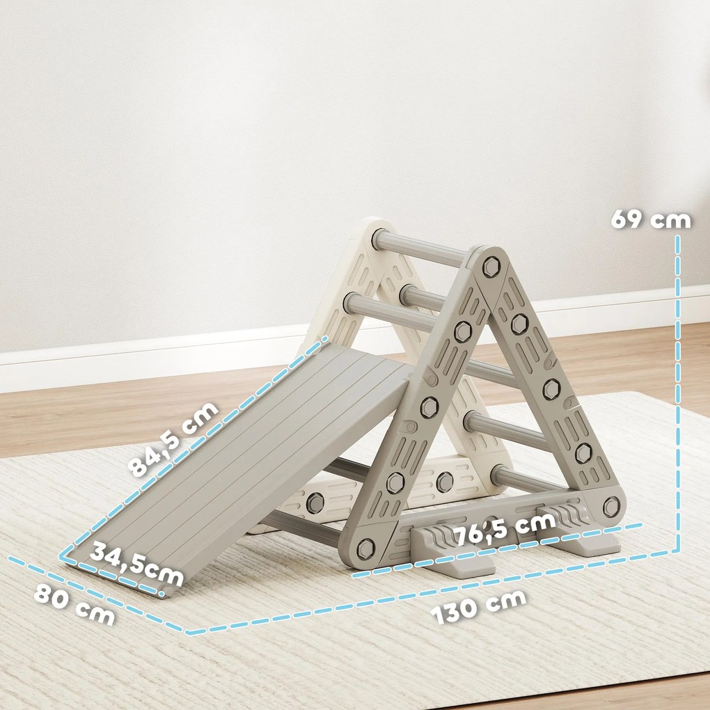 Triângulo de Escalada para Crianças de 18-48 Meses com Escorrega e Rampa 130x80x69 cm Cinza e Branco