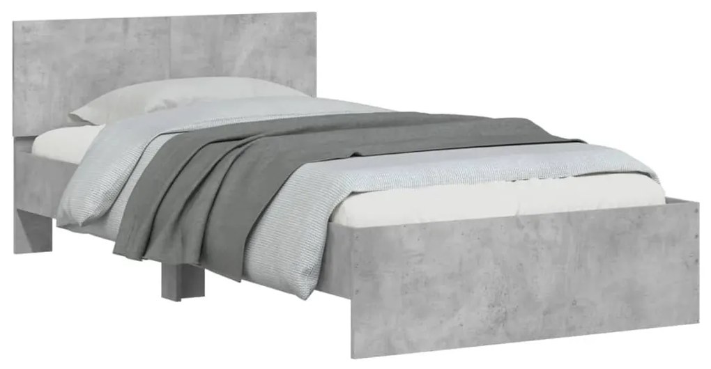 Estrutura cama c/ cabeceira/luzes LED 100x200 cm cinza cimento