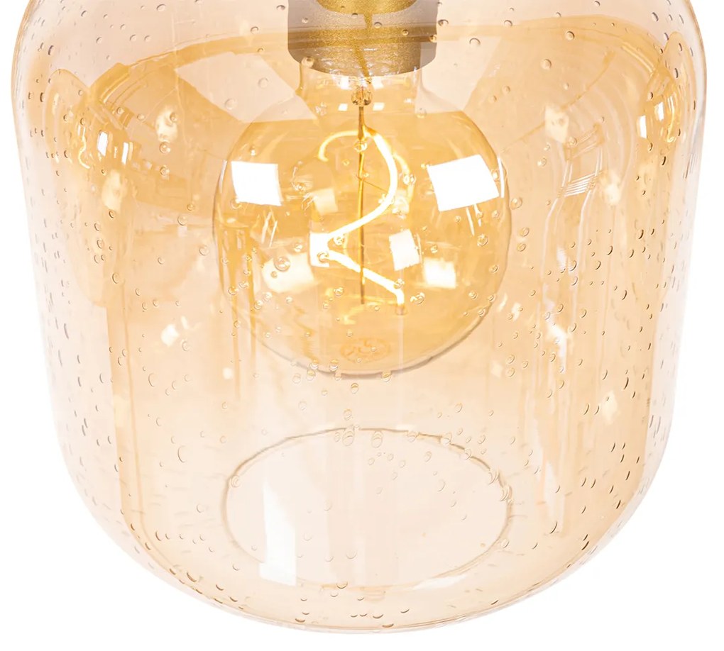Candeeiro de suspensão design preto com latão e vidro âmbar 4-luzes - Zuzanna Design