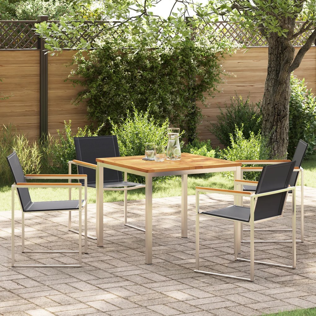Conjunto de Jantar de Jardim de 5 Peças Madeira Sólida de Teca