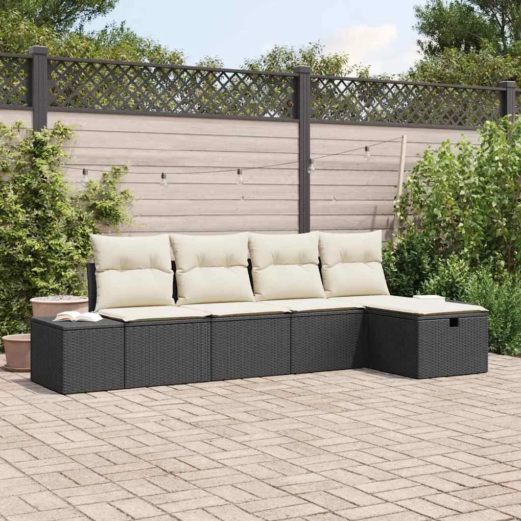 Conjunto de Sofá de Jardim com Almofadas Preto Rattan Poly