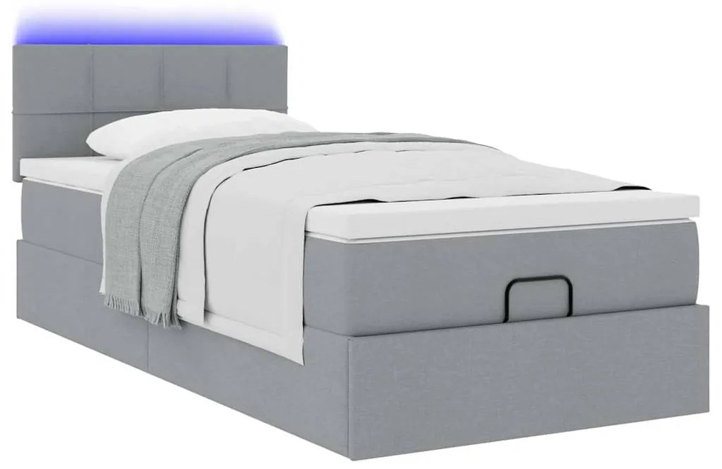 Estrutura cama otomana colchão 90x190 cm tecido cinzento claro