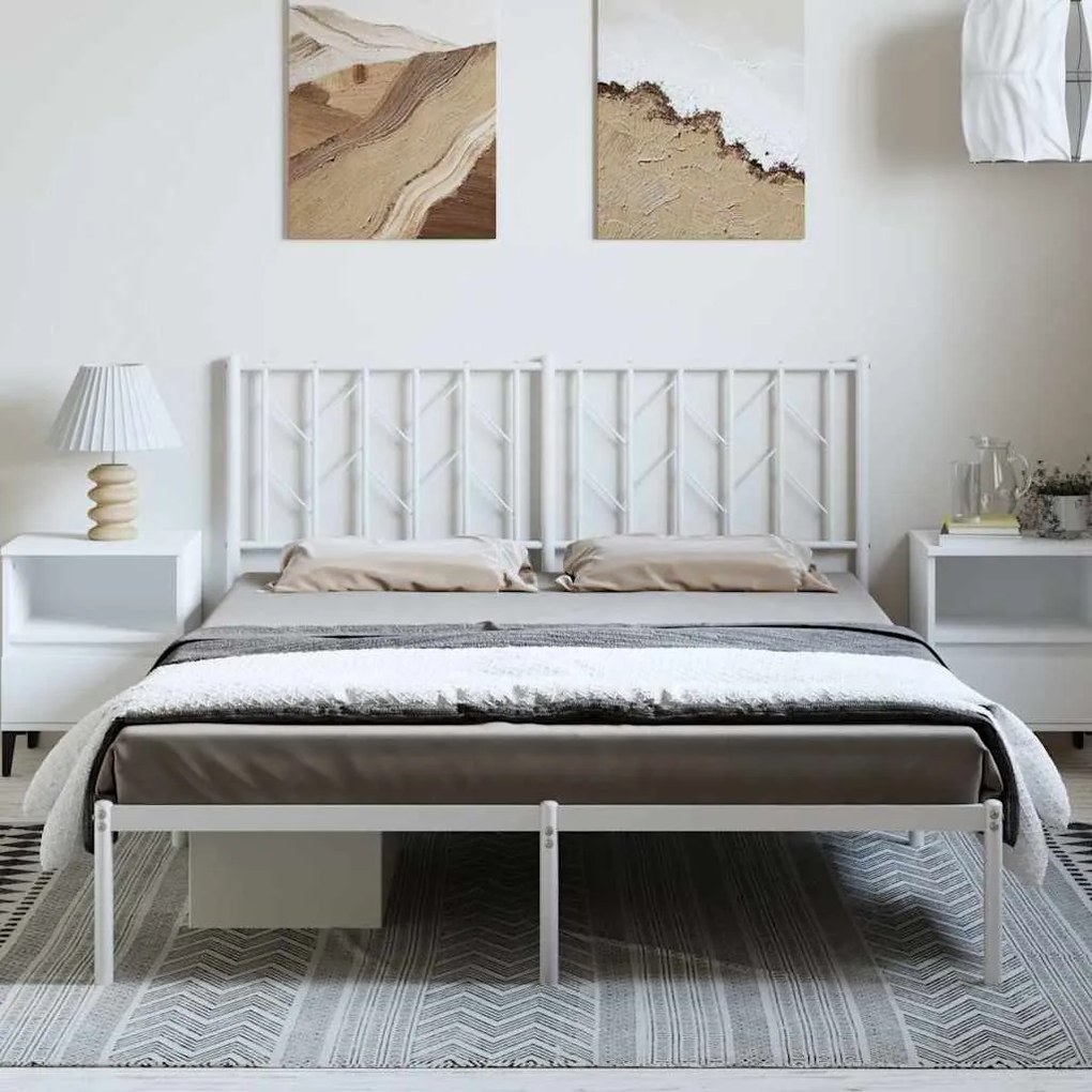 Estrutura de cama com cabeceira 150x200 cm metal branco