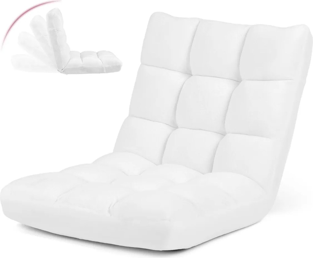 Cadeira chão dobrável Encosto ajustável 14 posições para quarto Sala 105 x 56 x 15 cm Branco