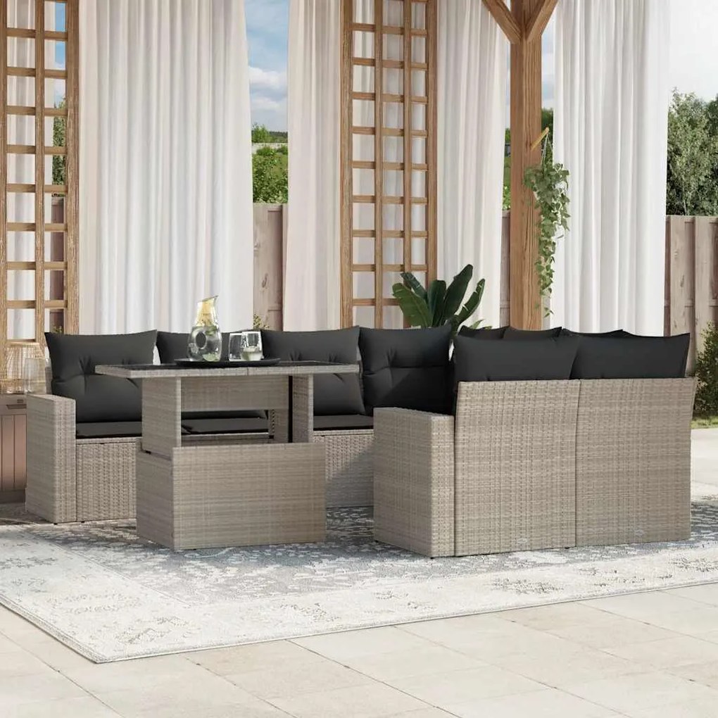 vidaXL 9 pcs conj. sofás jardim com almofadões vime PE cinzento-claro