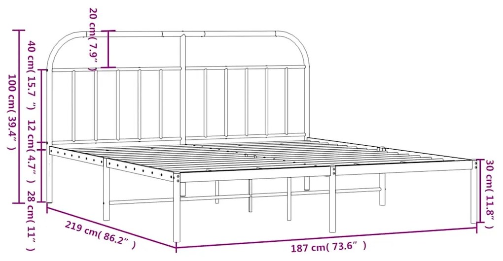 Estrutura de cama com cabeceira 183x213 cm metal preto